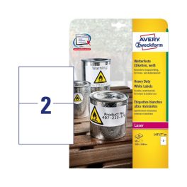   Etikett címke, 210 x148mm, időjárásálló poliészter 2 címke/ív 20 ív/doboz, Avery fehér