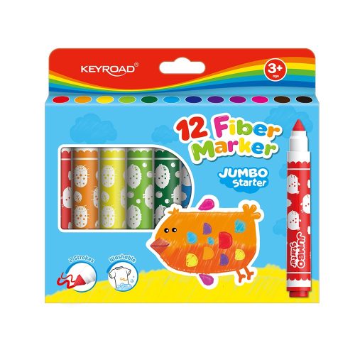 Rostirón, filctoll készlet erős, vastag hegyű 12 db/bliszter Keyroad Jumbo Starter vegyes színek