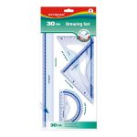 Vonalzókészlet, 30 cm, vonalzó, szögmérő, 45° és 60° háromszög vonalzók 4 db/bliszter Keyroad