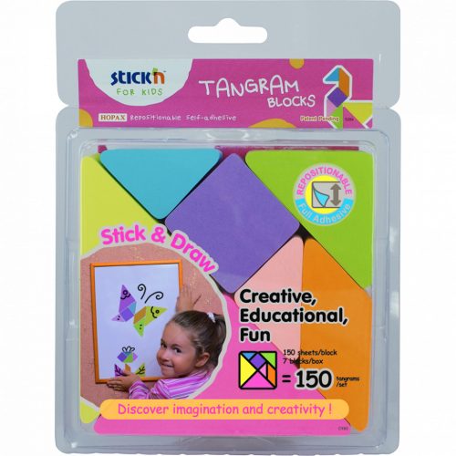 Jegyzettömb öntapadó 150 lap, 7 tömb Tangram Stickn neon mix