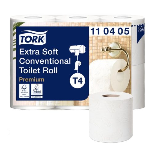 Toalettpapír 4 rétegű kistekercses átmérő: 11,8 cm 153 lap/tekercs 6 tekercs/csomag Extra Soft T4 Tork_110406 fehér