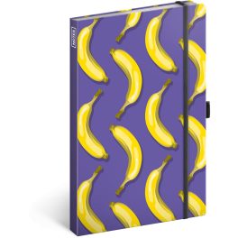   Keménytáblás notesz vonalas krémszínű lapokkal leszorító gumiszalaggal Bananas  130x210mm, Presco