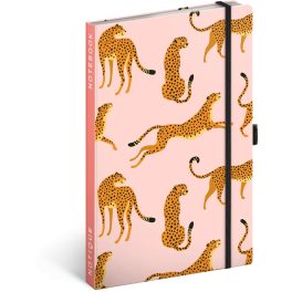   Keménytáblás notesz vonalas krémszínű lapokkal leszorító gumiszalaggal Leopards  130x210mm, Presco