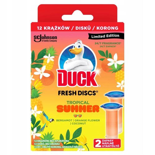 WC öbíltő korong zselés utántöltő 2 x 36 ml Fresh Discs Duck® Tropical Summer