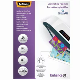   Lamináló fólia, A5, 80 mikron, fényes, 25 db/doboz, Fellowes®