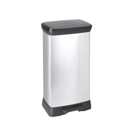   Szemetes kuka pedálos fémhatású műanyag 50 literes Fekete/ezüst Deco Bin_Curver