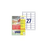 Etikett címke, 63,5x29,6mm, univerzális, 65 lap, 27 címke/lap Avery, fehér