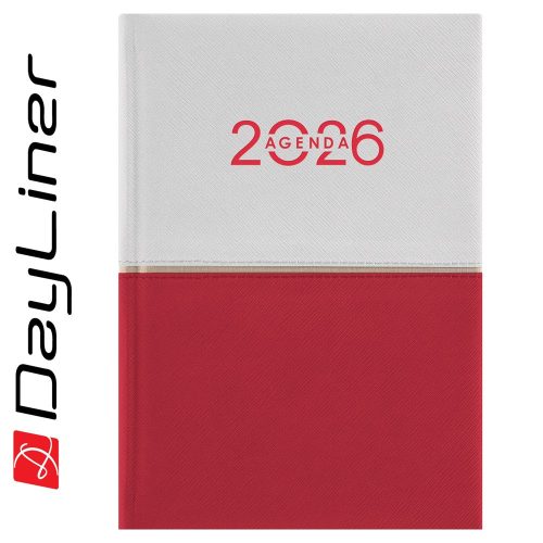 Határidőnapló Contrast B6 heti, fehér lapokkal fehér-piros Dayliner 2026.