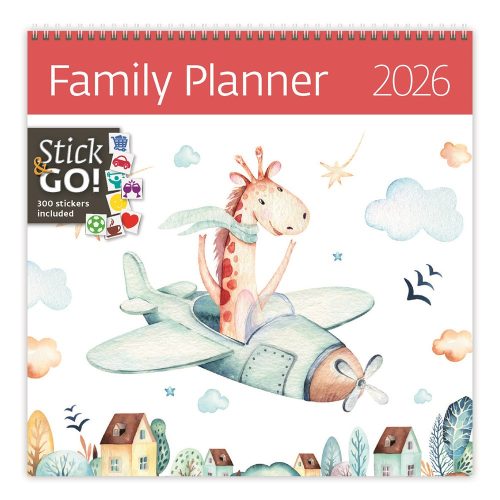 Falinaptár képes 300 x 300 mm, fehér lapokkal Family Planner Dayliner 2026.