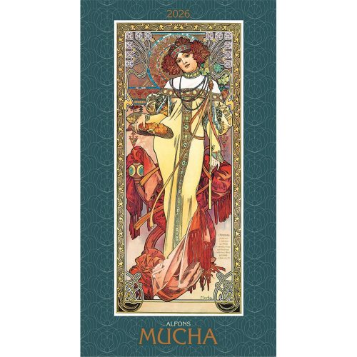 Falinaptár képes 420 × 560 mm, fehér lapokkal Alfons Mucha Dayliner 2026.