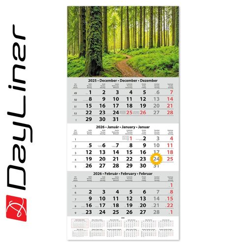 Speditőr naptár 1 tömb, 3 hónap SP-1 330 × 670 mm, fehér lapokkal Erdő Dayliner 2026.