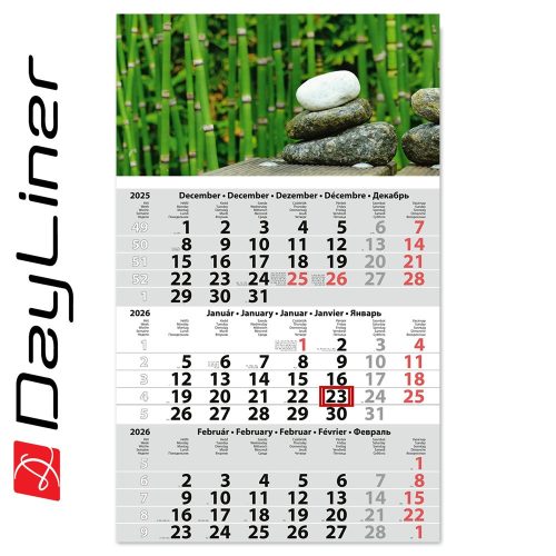 Speditőr naptár 1 tömb, 3 hónap Primus Classic 300 × 480 mm, fehér lapokkal Hangulat Dayliner 2026.