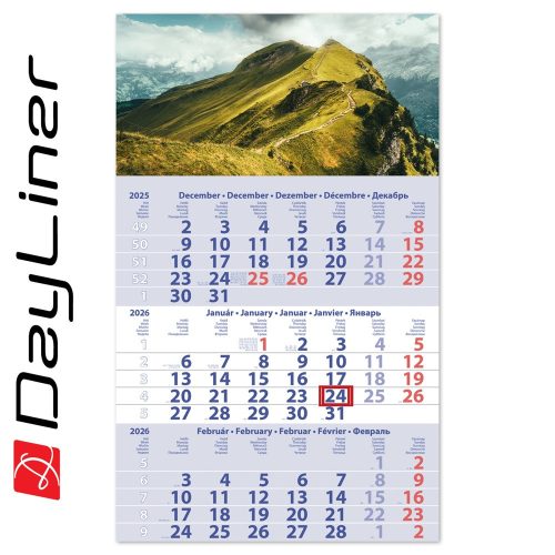 Speditőr naptár 1 tömb, 3 hónap Primus Club 300 × 480 mm, fehér lapokkal Hegy Dayliner 2026.