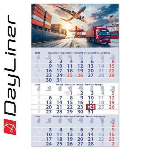Speditőr naptár 1 tömb, 3 hónap Primus Club 300 × 480 mm, fehér lapokkal Logisztika Dayliner 2026.