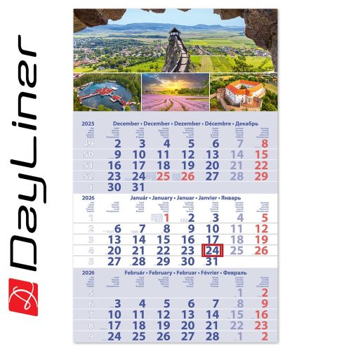 Speditőr naptár 1 tömb, 3 hónap Primus Club 300 × 480 mm, fehér lapokkal Magyarország Dayliner 2026.