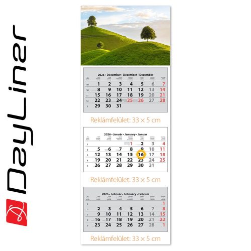 Speditőr naptár 3 tömb, 3 hónap SP-3 330 × 880 mm, fehér lapokkal Hangulat Dayliner 2026.