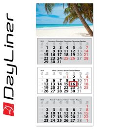   Speditőr naptár 3 tömb, 3 hónap Medium Classic 350 × 755 mm, fehér lapokkal Tengerpart Dayliner 2026.