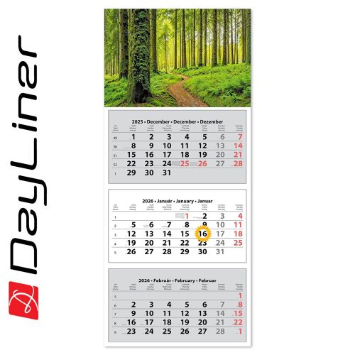 Speditőr naptár 3 tömb, 3 hónap SP-30 330 × 760 mm, fehér lapokkal Erdő Dayliner 2026.
