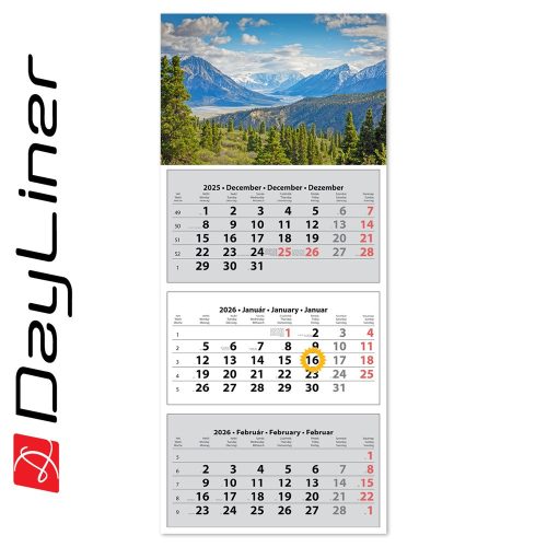 Speditőr naptár 3 tömb, 3 hónap SP-30 330 × 760 mm, fehér lapokkal Hegy Dayliner 2026.