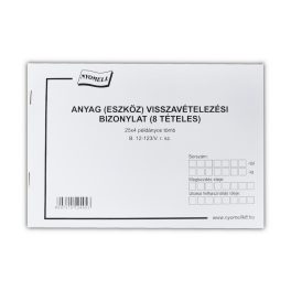   Készlet visszavételezési bizonylat 8 tételes 25x4 lapos tömb A/5 fekvő B.12-123/V Bluering