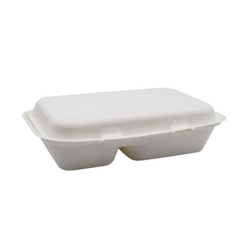 Papírdoboz ételes 2 részes 23 x 15 x 8 cm komposztálható cukornád 125 db/csomag natúr