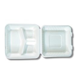   Papírdoboz ételes 3 részes 23 x 23 x 8cm komposztálható cukornád 100 db/csomag natúr