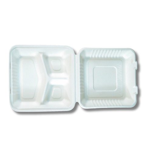 Papírdoboz ételes 3 részes 23 x 23 x 8cm komposztálható cukornád 100 db/csomag natúr