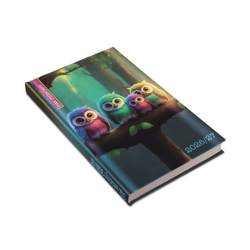 Diák zsebkönyv 125mmx205mm, fehér lapokkal 2026/2027 bagoly Realsystem