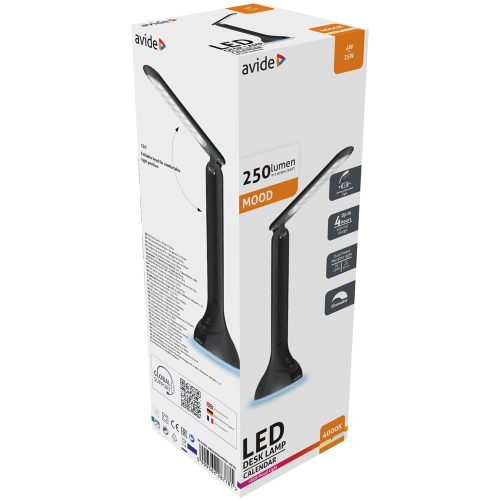 Asztali LED lámpa, RGB hangulatvilágítás, 4W, 4000K, AVIDE, fekete