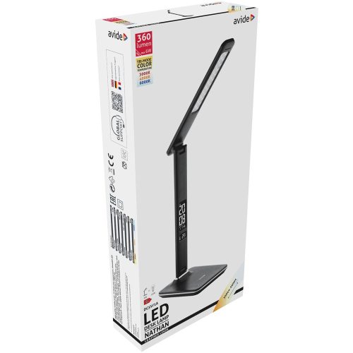 Asztali LED lámpa, Nathan, kijelzős, 6W, 5000K, AVIDE, fekete