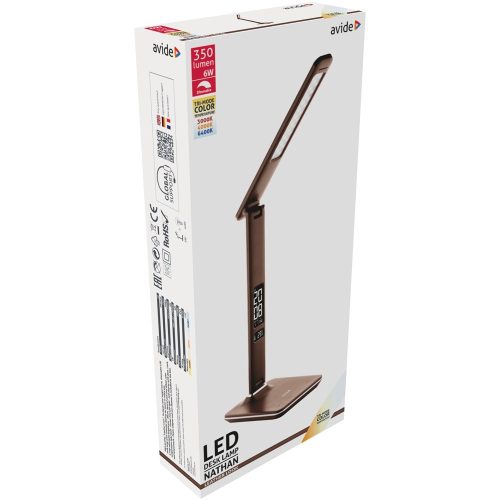 Asztali LED lámpa, Nathan, kijelzős, 6W, 5000K, AVIDE, barna