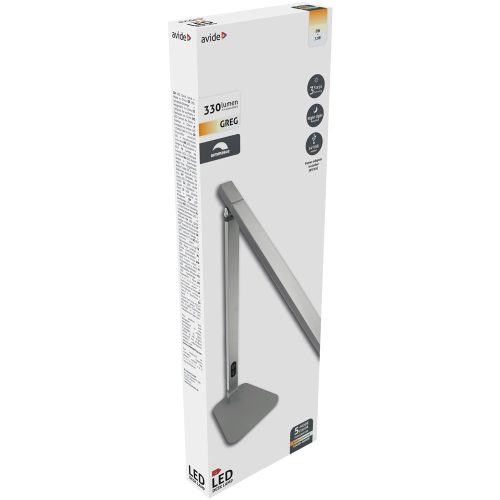 Asztali LED lámpa, összecsukható, 8W, 5000K, AVIDE, szürke