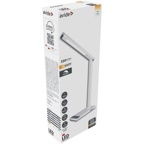 Asztali LED lámpa, Scott, 12W, 5000K, AVIDE, fehér