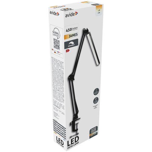 Asztali LED lámpa, felfogatható, 12W, AVIDE, fekete