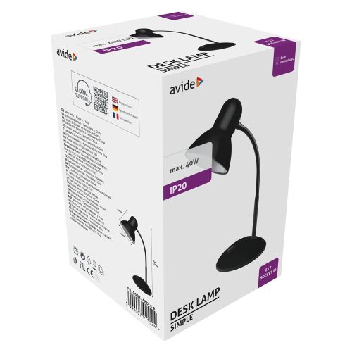 Asztali lámpa, Basic Simple, max. 40W, AVIDE, fekete