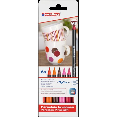 Ecsetirón porcelán marker 1-4mm, kerek Edding 4600/6, 6 warm klf.szín