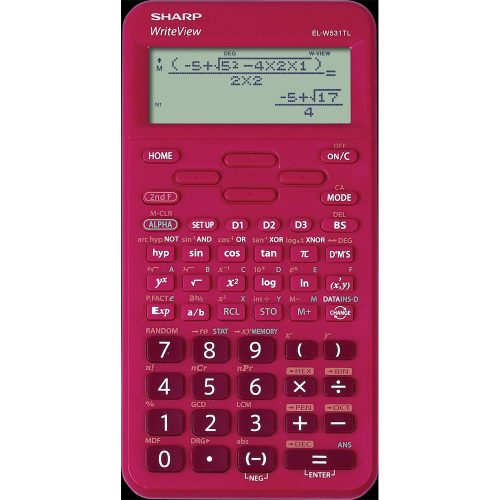 Számológép tudományos 420 funkciós 10+2 digites 4 soros napalemes Sharp ELW531TLBRD piros