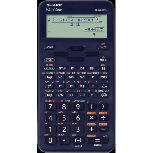 Számológép tudományos 420 funkciós 10+2 digites 4 soros napalemes Sharp ELW531TLBBL kék