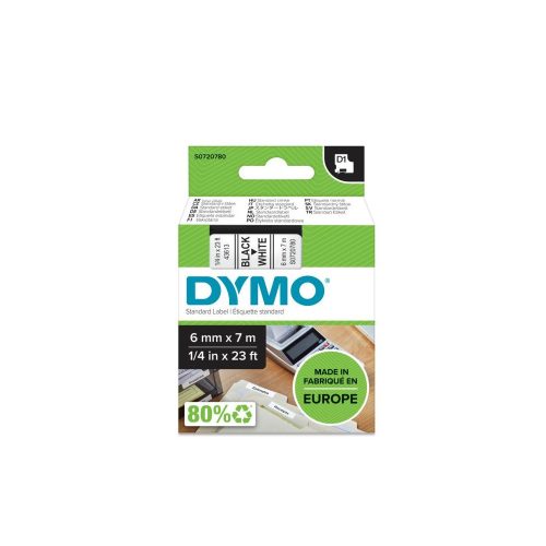 Feliratozógép szalag Dymo D1 S0720780/43613 6mmx7m, ORIGINAL, fekete/fehér