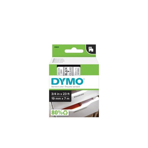 Feliratozógép szalag Dymo D1 S0720820/45800 19mmx7m, ORIGINAL, fekete/víztiszta