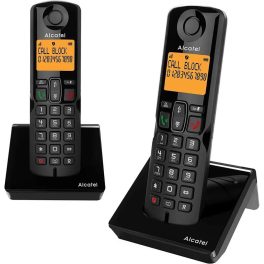   Telefonkészülék ALCATEL S280 DUO (vezeték nélküli, 1 bázis, 2 kézibeszélő, nagy kijelző, DECT) fekete/narancssárga