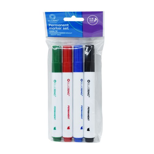 Alkoholos marker készlet, 1-4mm, vágott hegyű, hegyű 4-es készlet, Bluering®