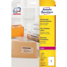   Etikett címke, 210 x297mm, csomag 1 címke/ív, 25 ív/doboz, Avery átlátszó
