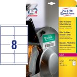 Etikett címke, 99,1 x67,7mm, ultra ellenálló 8 címke/ív, 10 ív/doboz, Avery fehér