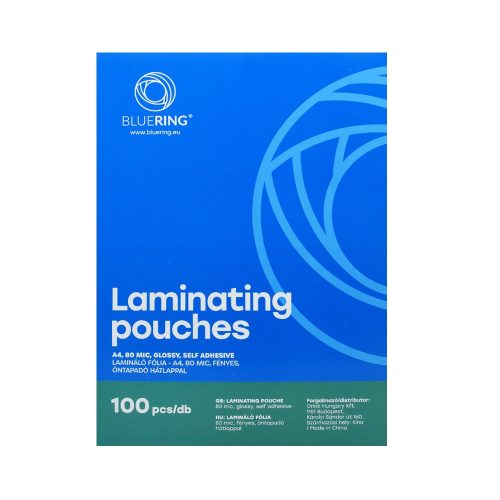 Lamináló fólia A4, 80 micron öntapadó hátlappal 100 db/doboz, Bluering®,