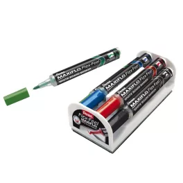   Táblamarker+törlő készlet 1-5mm, hajlékony hegyű, Pentel Maxiflo Flex Feel, 4 klf. szín