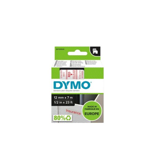 Feliratozógép szalag Dymo D1 S0720520/45012 12mmx7m, ORIGINAL, piros/víztiszta