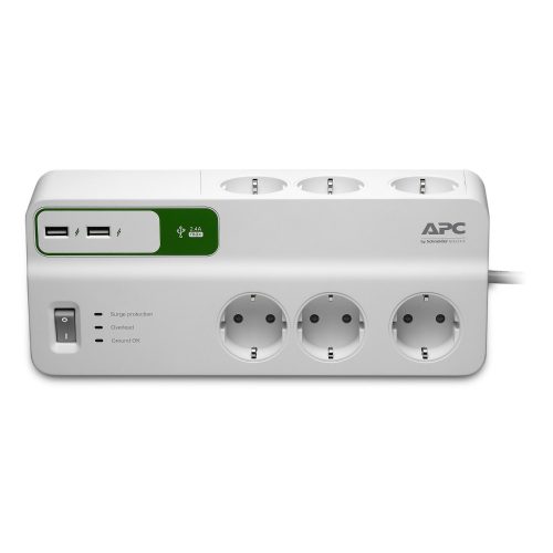 APC Essential SurgeArrest 6 outlets with 5V, 2.4A 2 port USB charger, 230V Germany