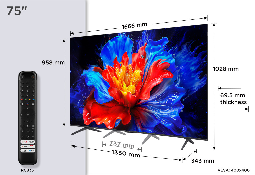 TCL 75" 75P8K QLED 189cm 4K Google TV
