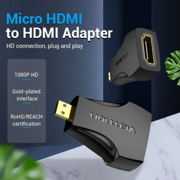 Vention micro HDMI/M -> HDMI/F (4K,fekete), adapter Vention micro HDMI/M -> HDMI/F (4K,fekete), adapter